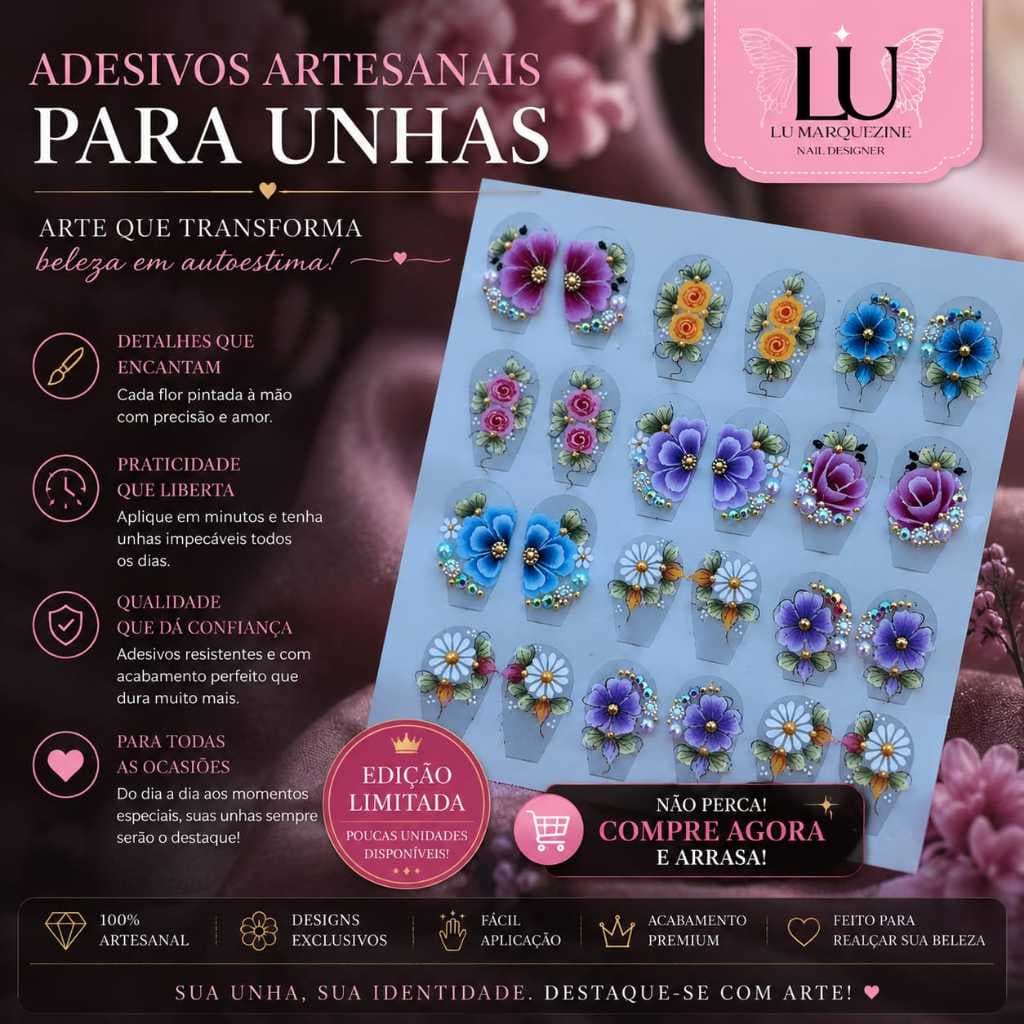 20 adesivos artesanais para unhas, pedrarias, jóias, strass, peliculas artesanais para unhas