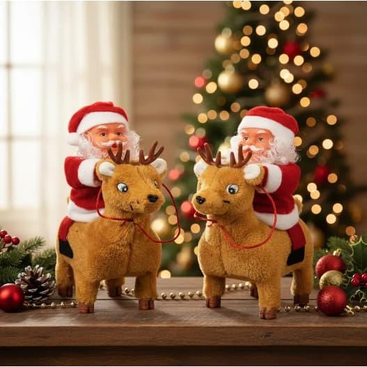 Enfeite Natalino Papai Noel Andando Na Rena Musical A Pilha