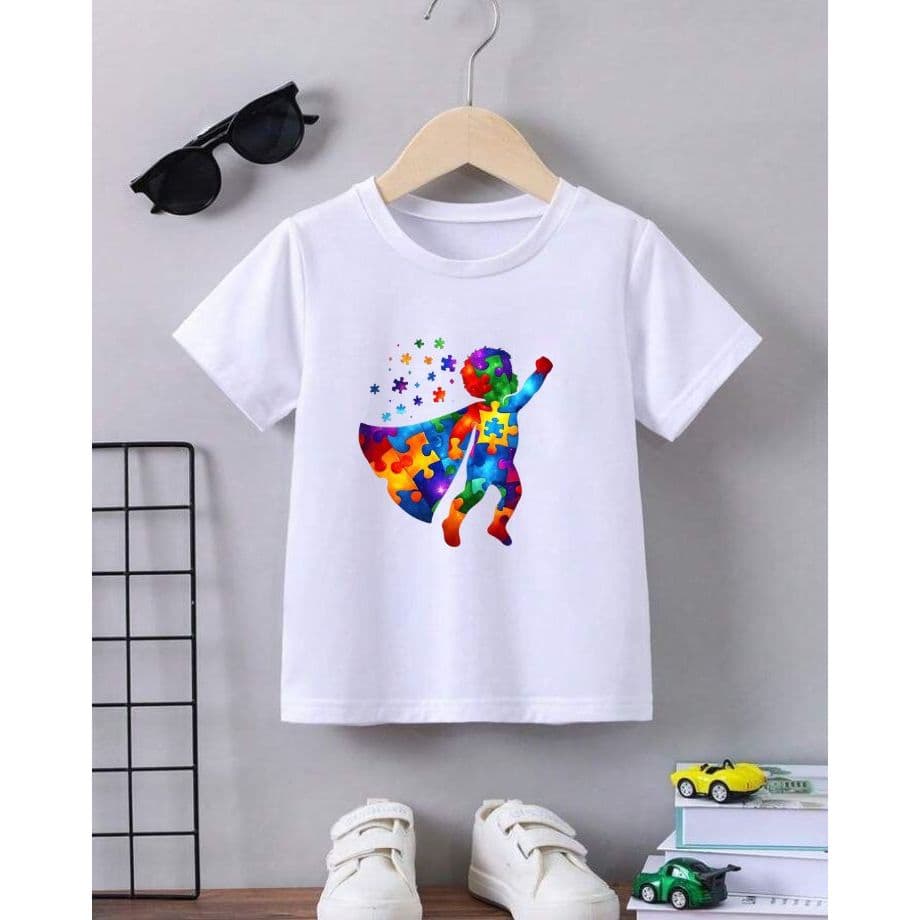Camiseta Infantil Autismo Estampada Menino Menina Inclusão Moda Kids Branca Casual