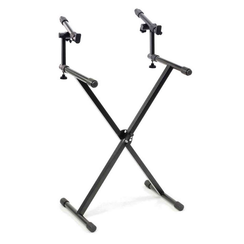 Suporte Duplo Para Teclado Yamaha Casio Roland Ibox PM2 Ajustável Em Aço Preto