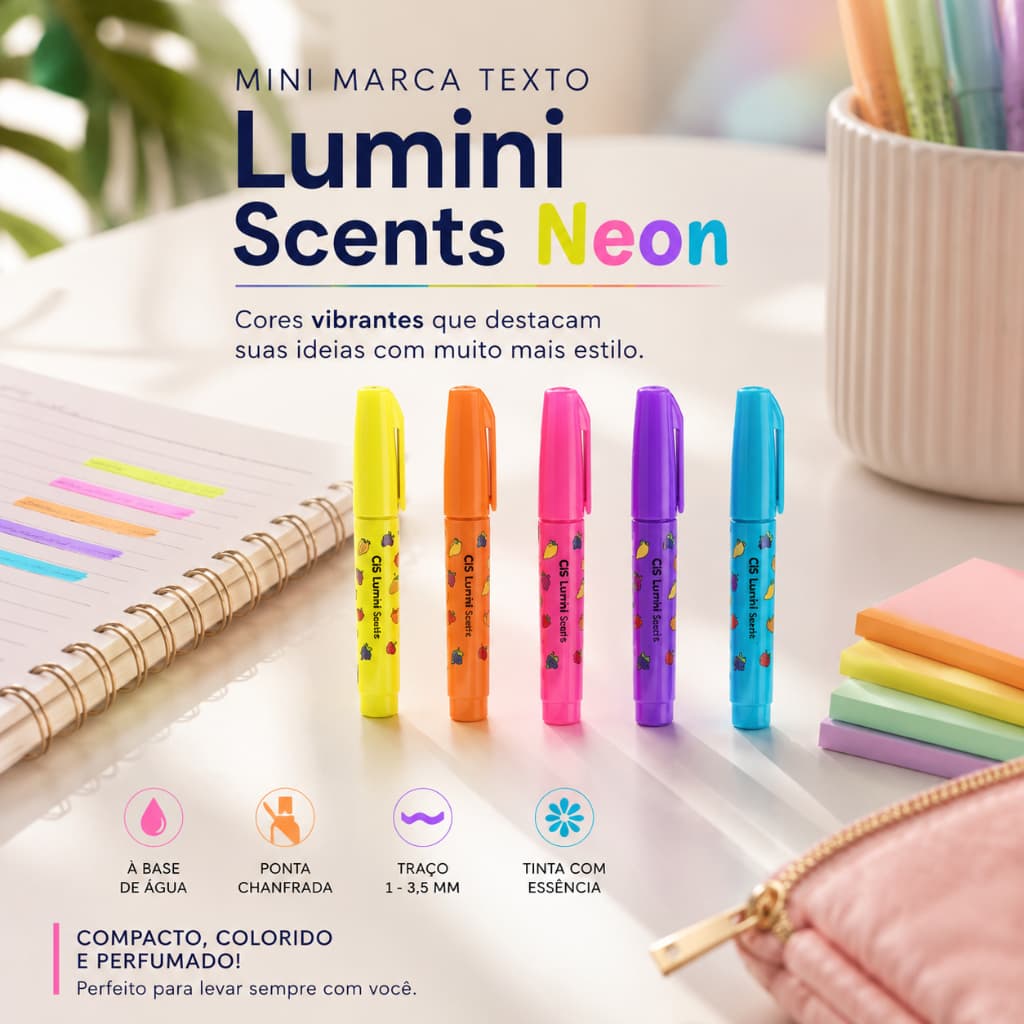 Mini Marca Texto CIS Lumini Scents 5 Cores Neon Perfumado