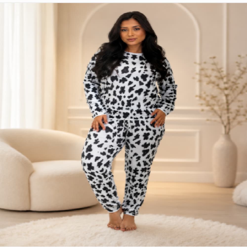 Pijama Feminino Longo Inverno Manga Longa Conjunto Frio Malha Macia Confortável Estampado Quentinho Moda Adulto P ao GG