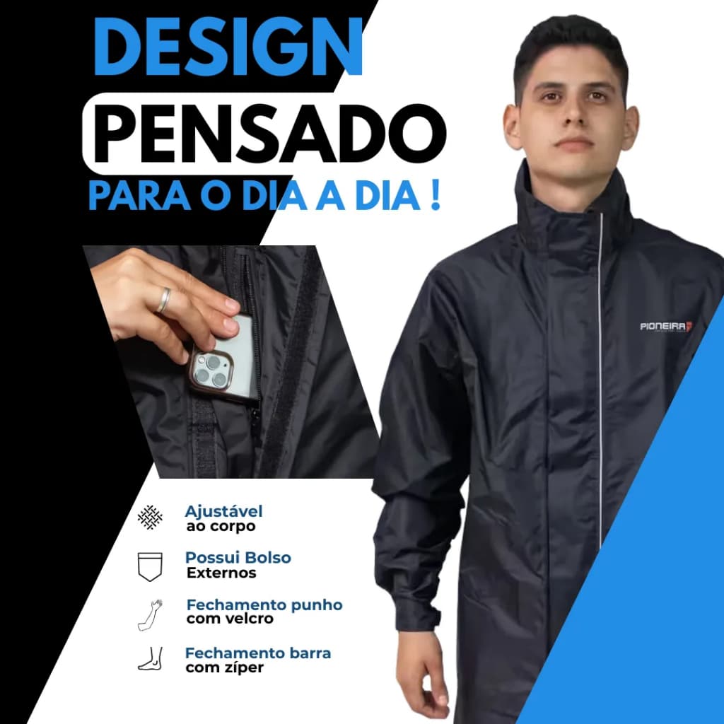 Capa De Chuva Em Nylon Moto Motoqueiro Impermeável Pioneira Frio Proteção Tamanho P Cor Preta