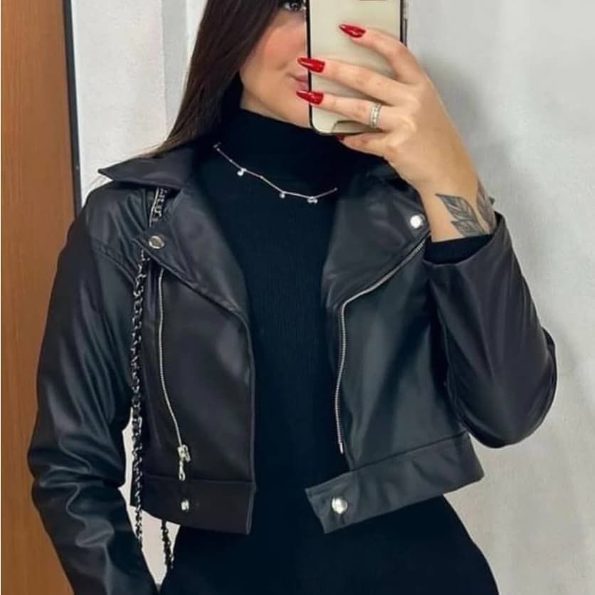 Jaqueta De Couro Feminina Com Ziper Inverno Elegante Envio Imediato