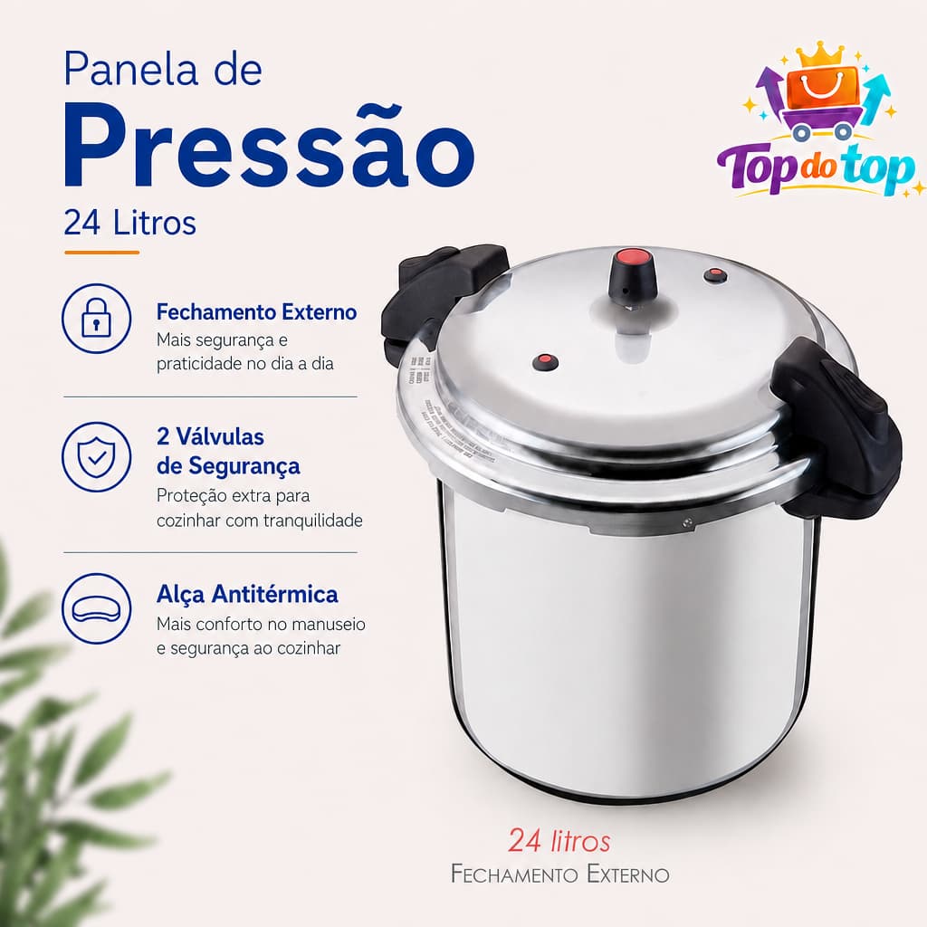 Panela de Pressão 24 Litros Fechamento Externo Alumínio Resistente Feijão Feijoada Legumes Carnes