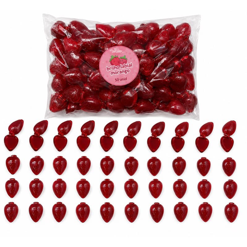 Kit 50 Brilho Labial Morango Hidratante Cheirinho de Morango Ideal para Revenda