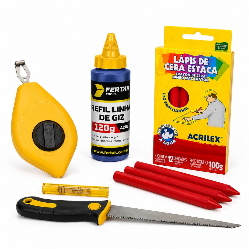 Kit Linha De Giz, Serrote E Lápis De Cera Para Gesseiro