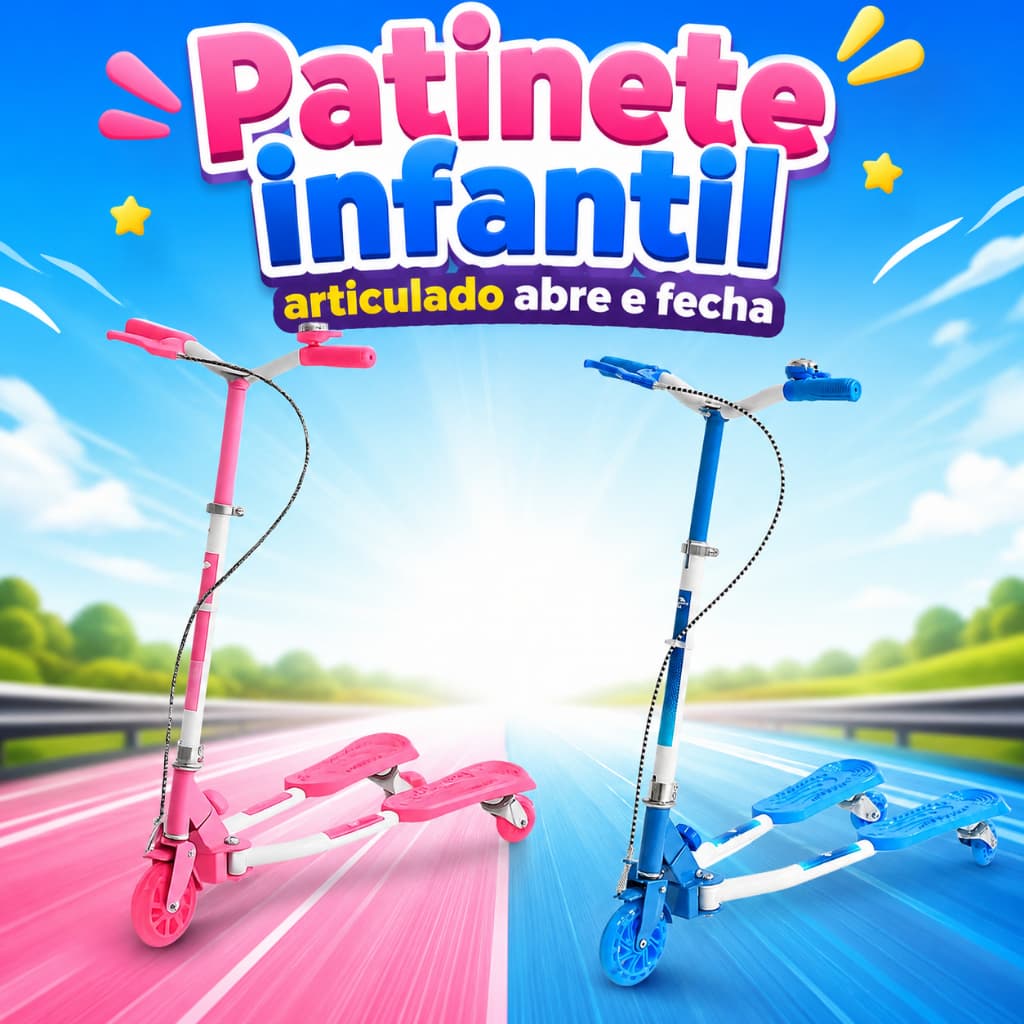 PATINETE INFANTIL 3 RODAS LED ABRE E FECHA ARTICULADO DOBRÁVEL 30KG CRIANÇA DIVERSÃO IMPULSO SEM PÉ