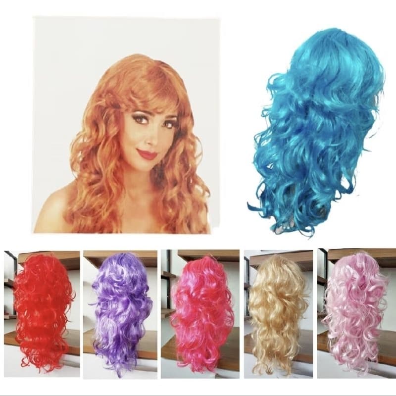Peruca Longa Ondulada Feminina Várias Cores Cosplay Fantasia Halloween Carnaval Festa Cabelo Sintético
