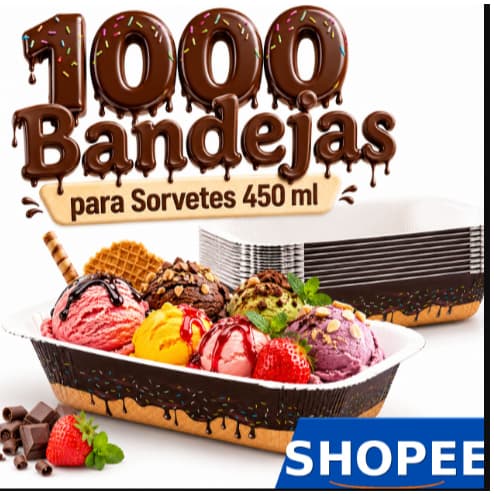 Bandejas Para Sorvete 450ml Kit Promocional 1000 Uni Premium