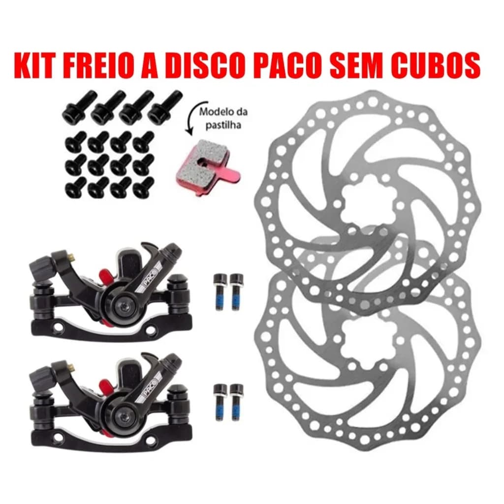 Kit Freio A Disco Paco Bicicleta Pinças + Discos Mecânico