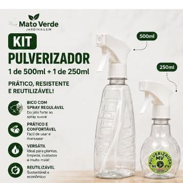 PULVERIZADOR 500 ML E 250 ML KIT 1 UN CADA COR TRANSPARENTE PRODUTO MATO VERDE JARDINAGEM