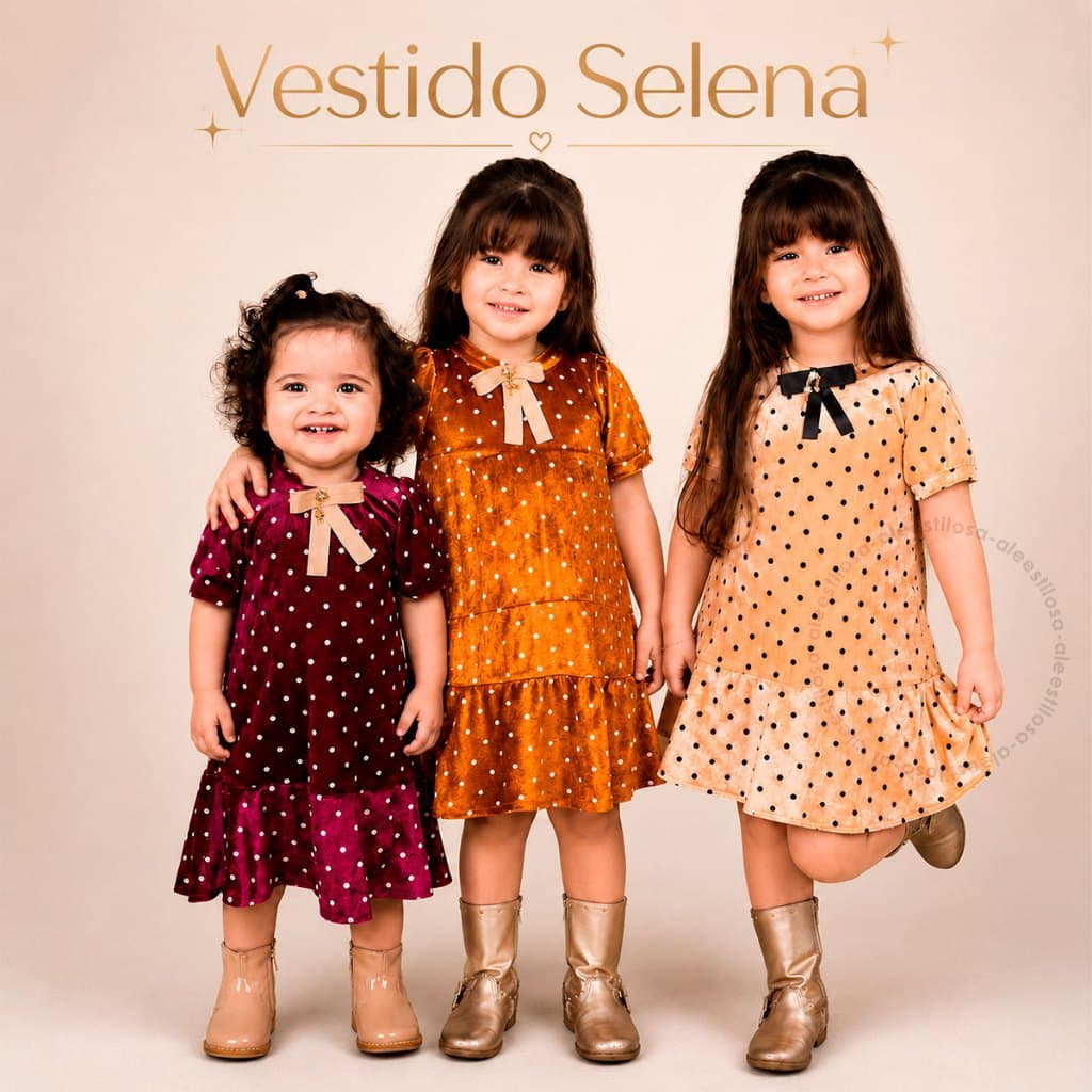 Vestido Selena Infantil Aveludado Blogueirinha Laço Malha Princesa