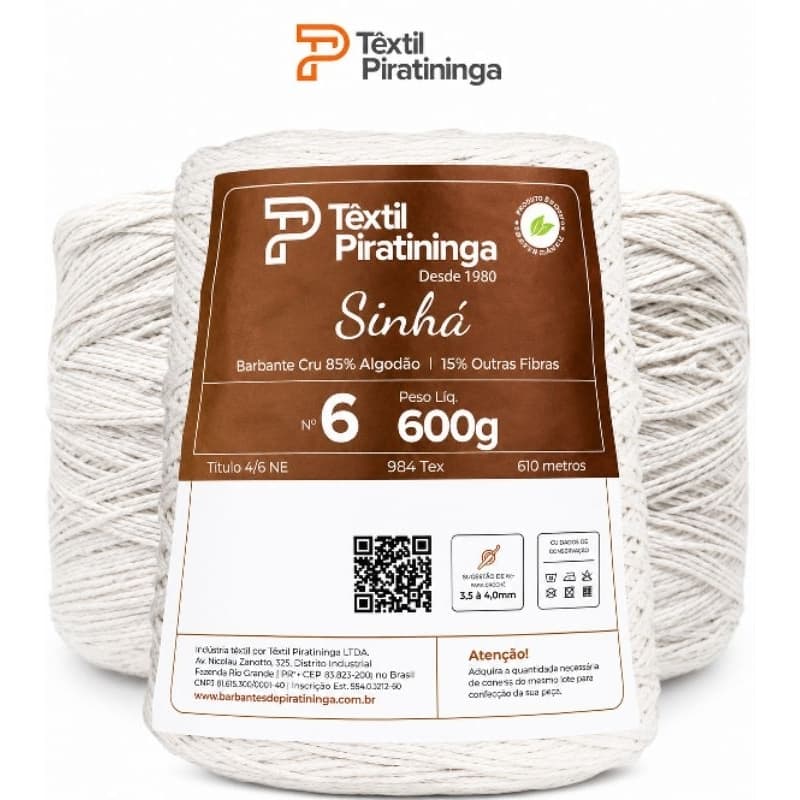 Barbante Sinhá Cru Fio 6 - 600g e 1K