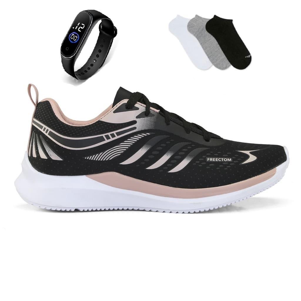 Kit Tenis Feminino + Relogio + 1 par de Meia Esportivo Corrida Treino Academia Versatil Respiravel Novo