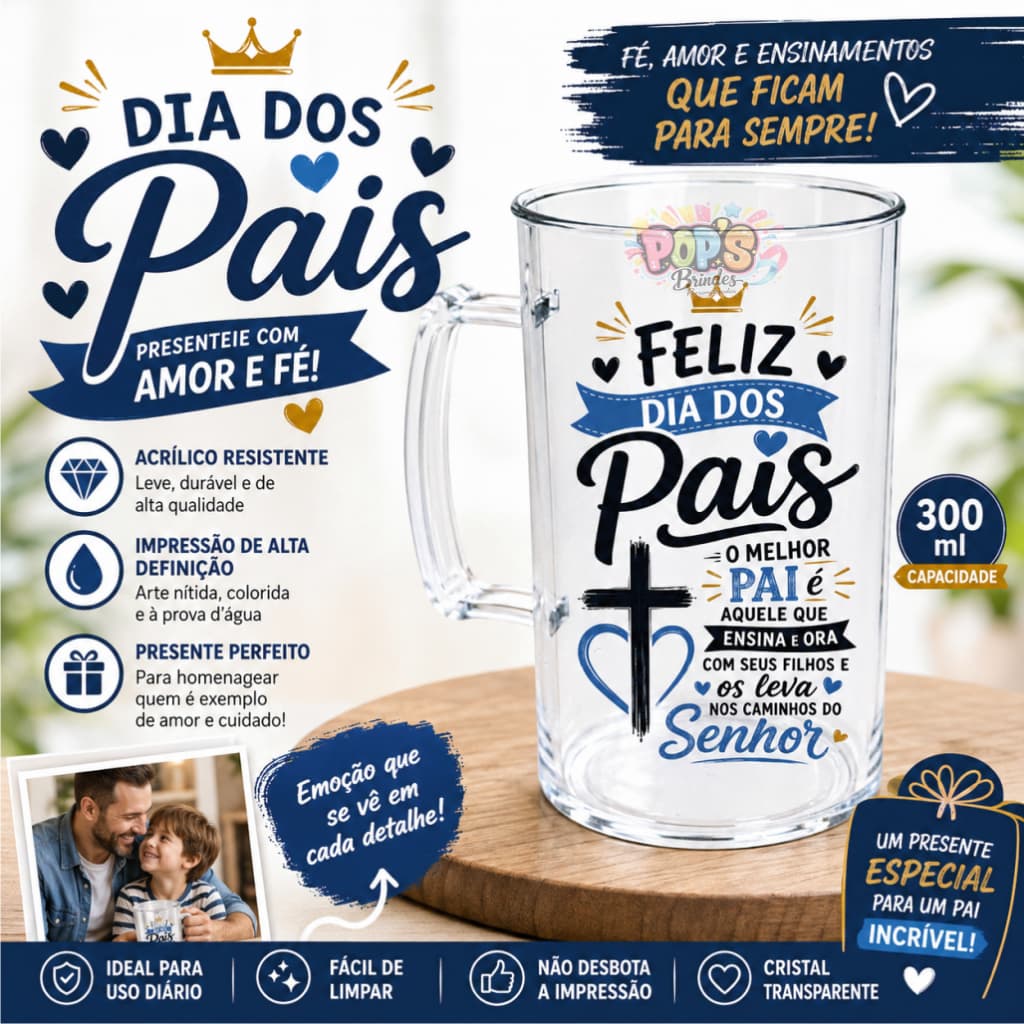 Kit 30 Canecas Acrílicas dia dos Pais  300ml