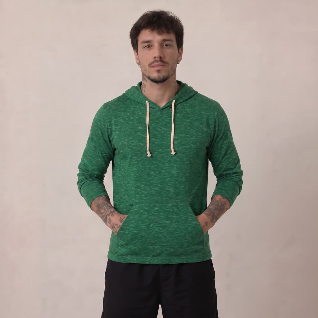 Blusa Masculina de Malha Manga Longa com Capuz e Bolso para Meia Estação