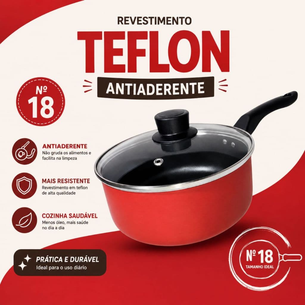 Panela Nº 18 com Tampa de Vidro Revestimento Antiaderente Teflon