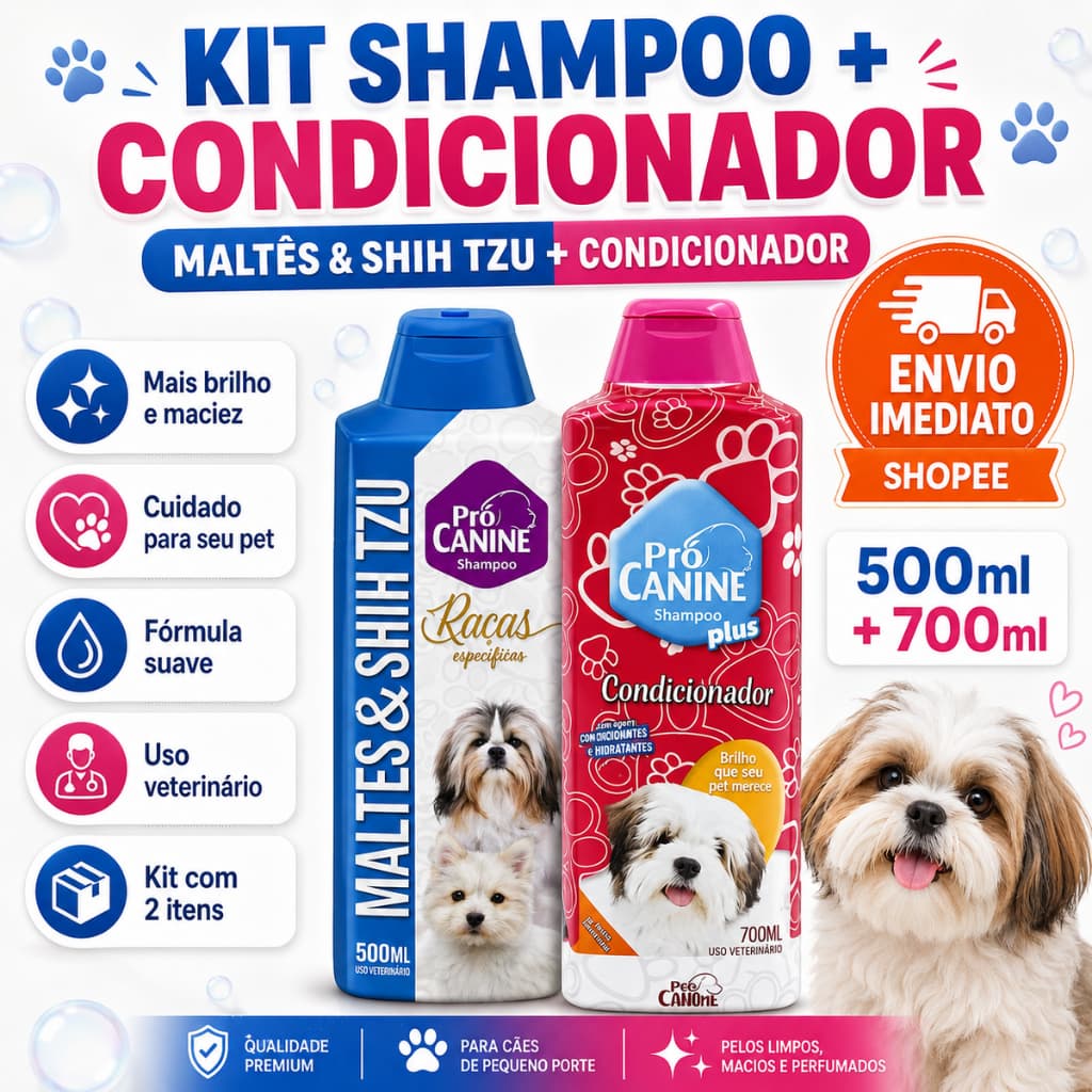 Kit Banho Pet Pró Canine para Pelos Longos com Shampoo + Condicionador 700ml
