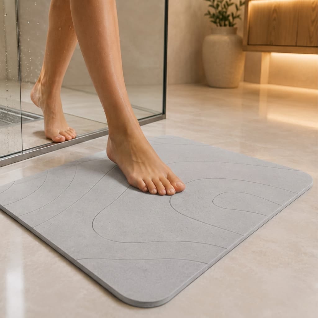 Tapete de Banheiro Premium em Pedra Diatomita Seca Rapido Absorção Anti-Odor Antiderrapante