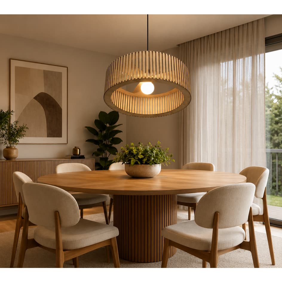 Luminária Pendente Ripado Vênus MDF Cru Decoração Moderna 60cm E27 Bivolt  Sala Quarto Cozinha