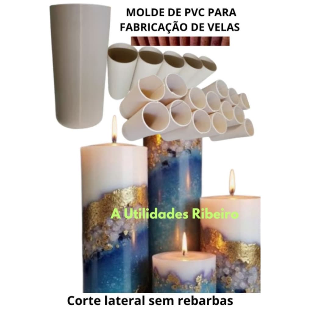 10 MOLDES DE PVC 40mm ( 10 cm de comprimento) ABERTURA LATERAL PARA FABRICAÇÃO DE VELAS