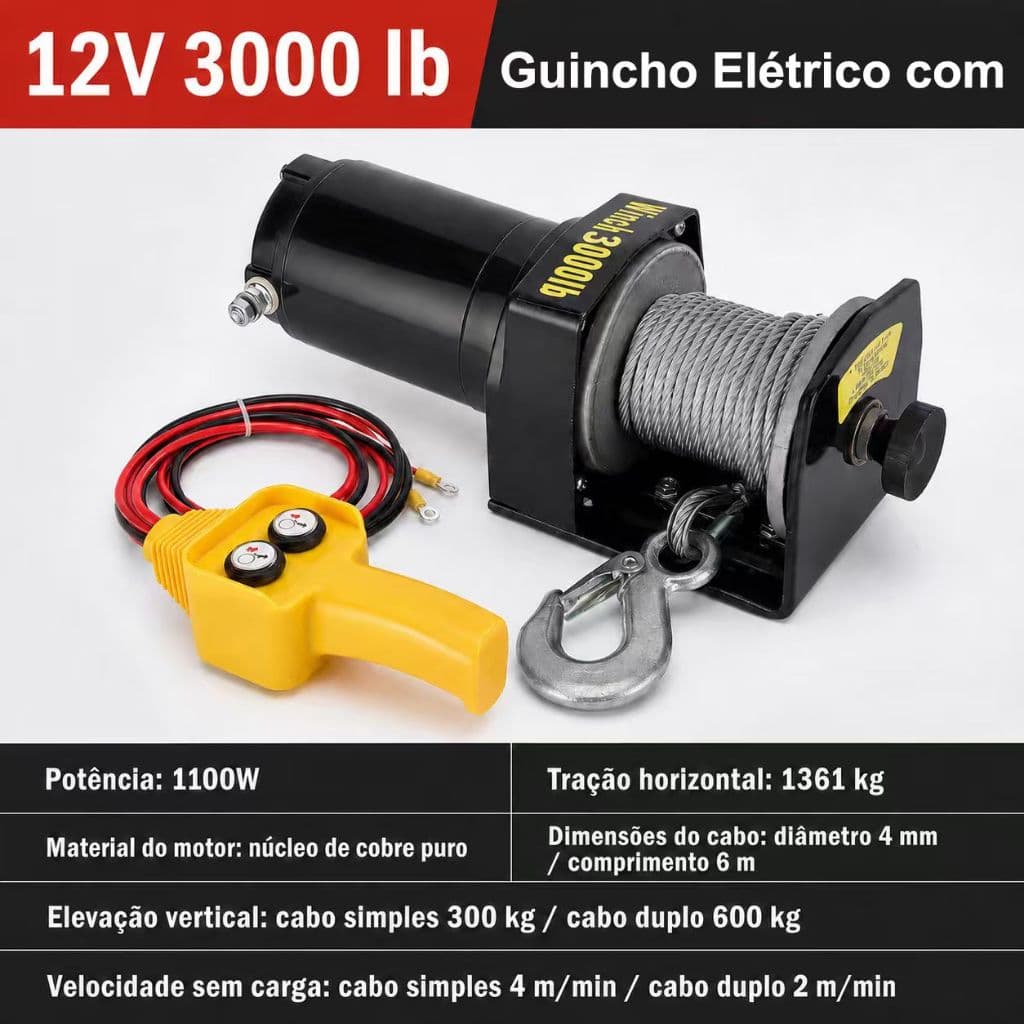 Casa Guincho Elétrico com Cabo 6m 3000LBS 1361kg