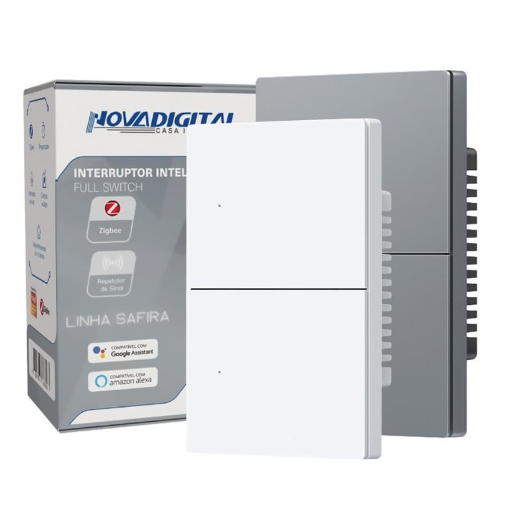 Interruptor Inteligente Zigbee 2 Teclas Físicas 4x2 Full Press Alexa SA-2 SAFIRA NOVADIGITAL Smart