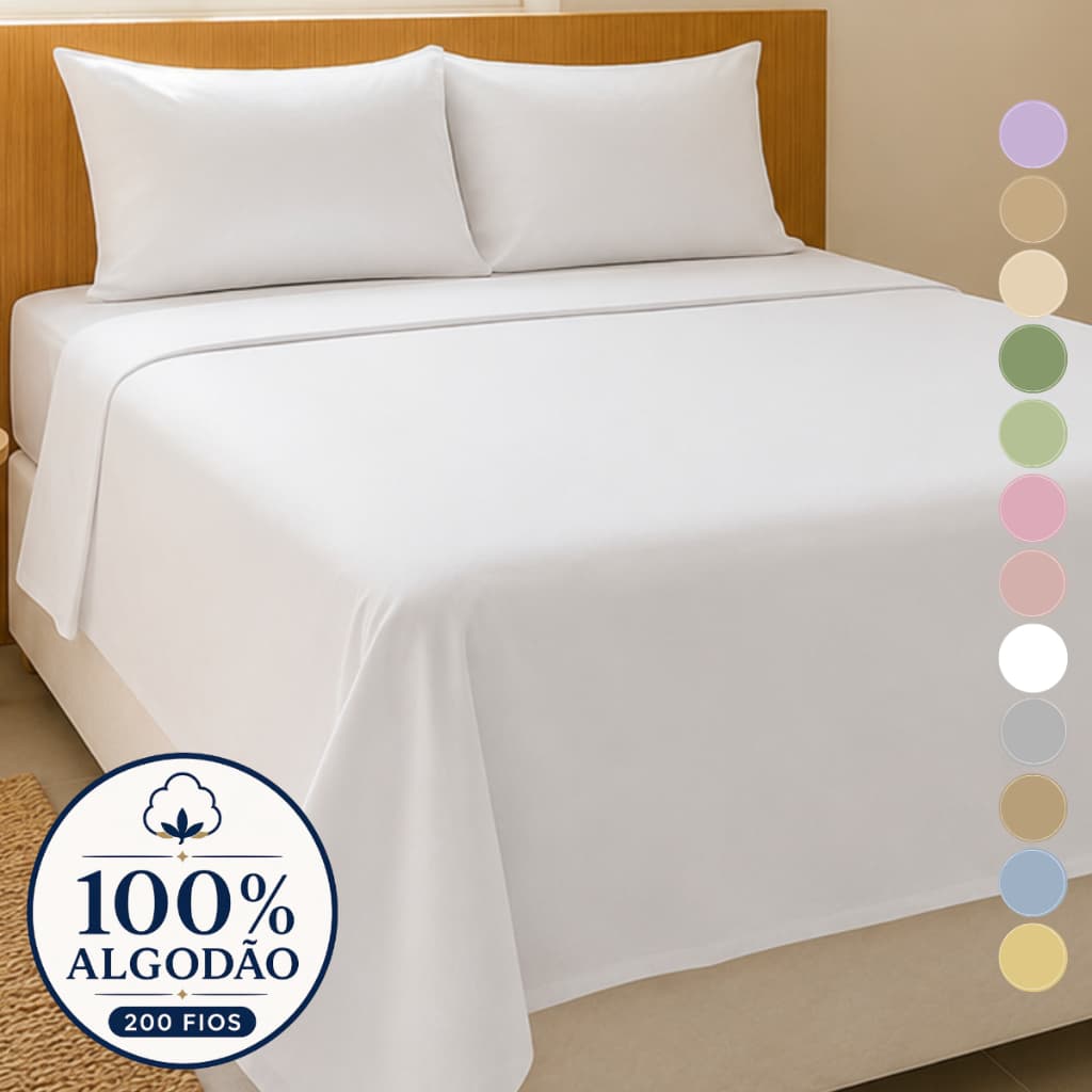 Roupa de Cama 4 Peças 100% Algodão Casal Queen King Size Jogo Lençol Elástico Cima Fronha 200 Fios