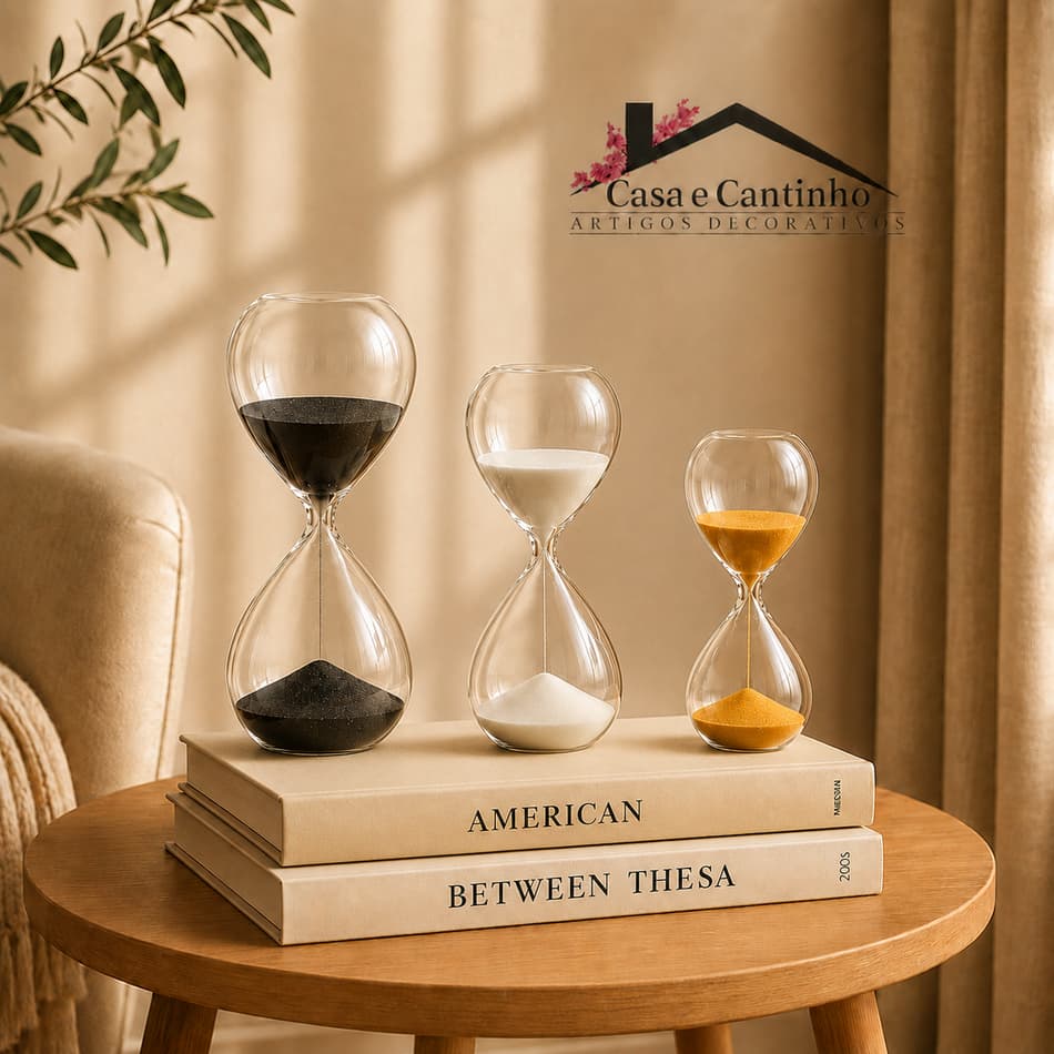 Ampulheta de Vidro com Base Metálica |Relógio Decorativo 5/10/15/30 Min Mesa Escritório Sala Moderna