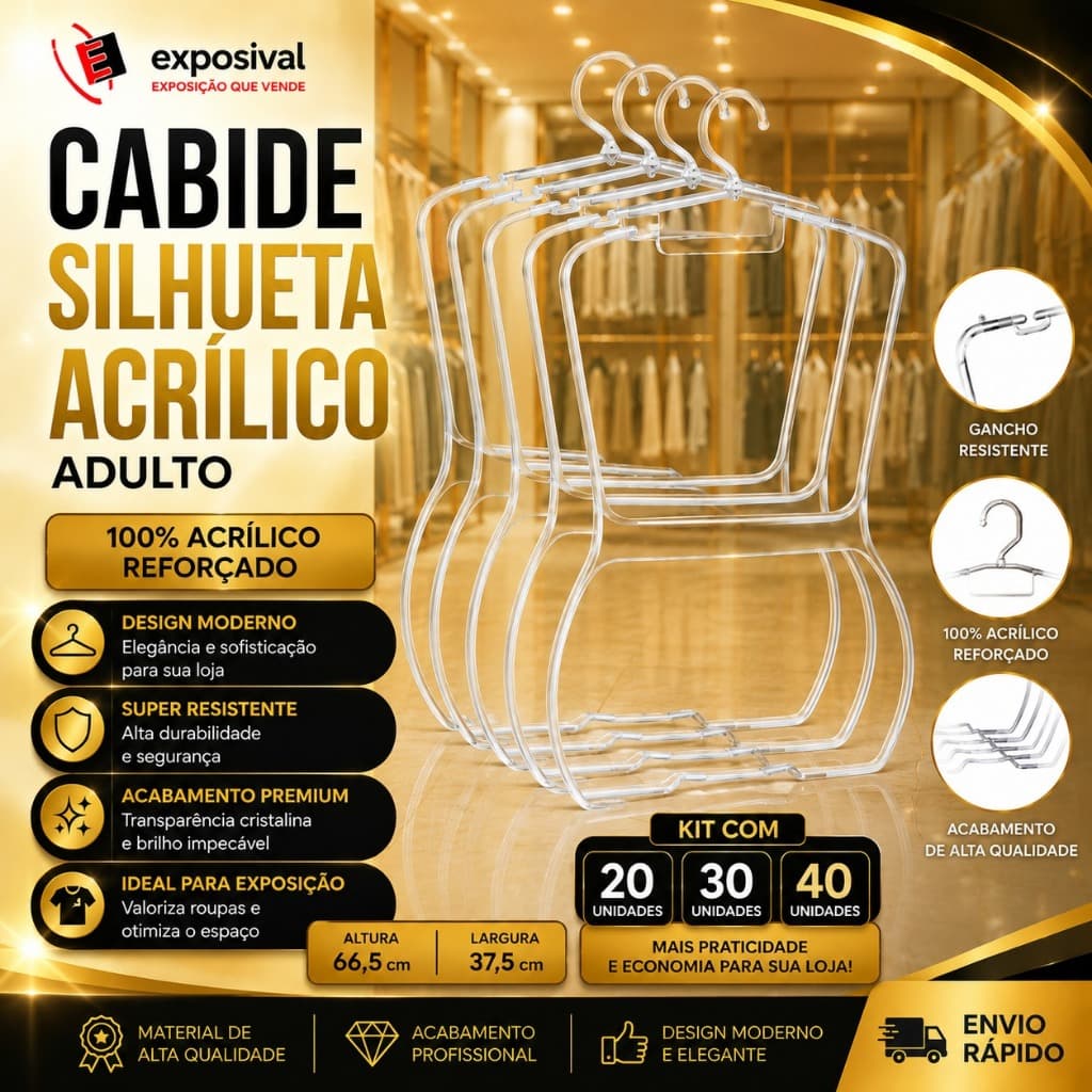 Cabides Silhueta Acrílico Cristal Adulto Reforçado Organizador