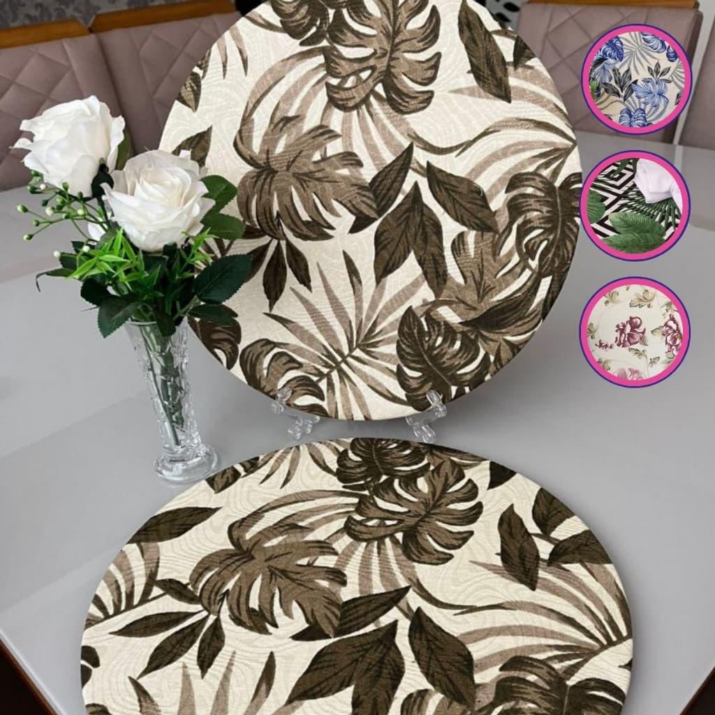 Kit Sousplat 8 Capas Tecido Jacquard Estampado para Base 35cm Mesa Posta Elegante