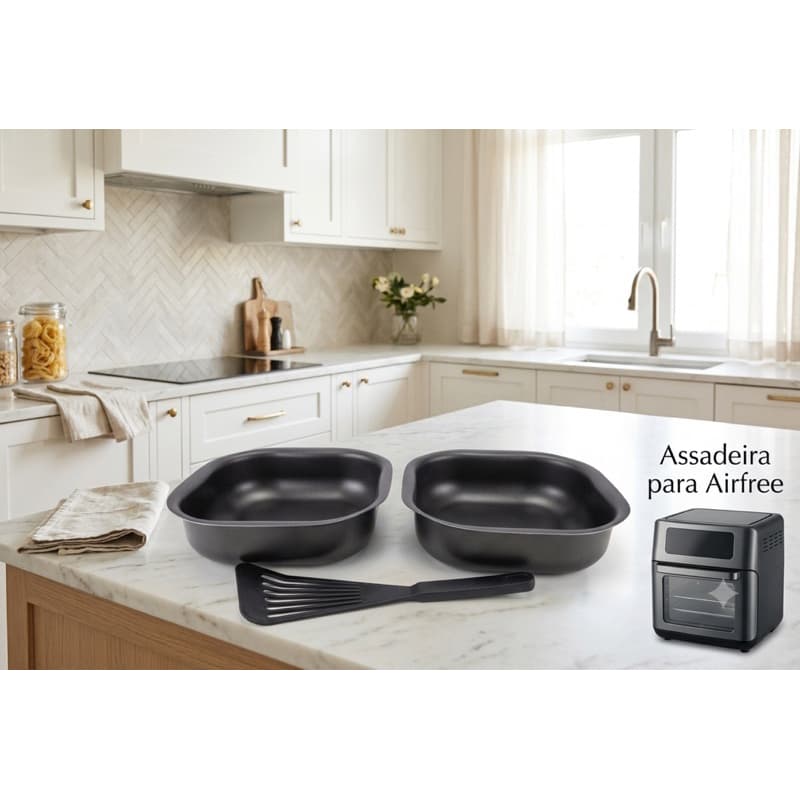 Forma Preta Antiaderente Para Airfryer Quadrada 22cm Cesta Universal Premium