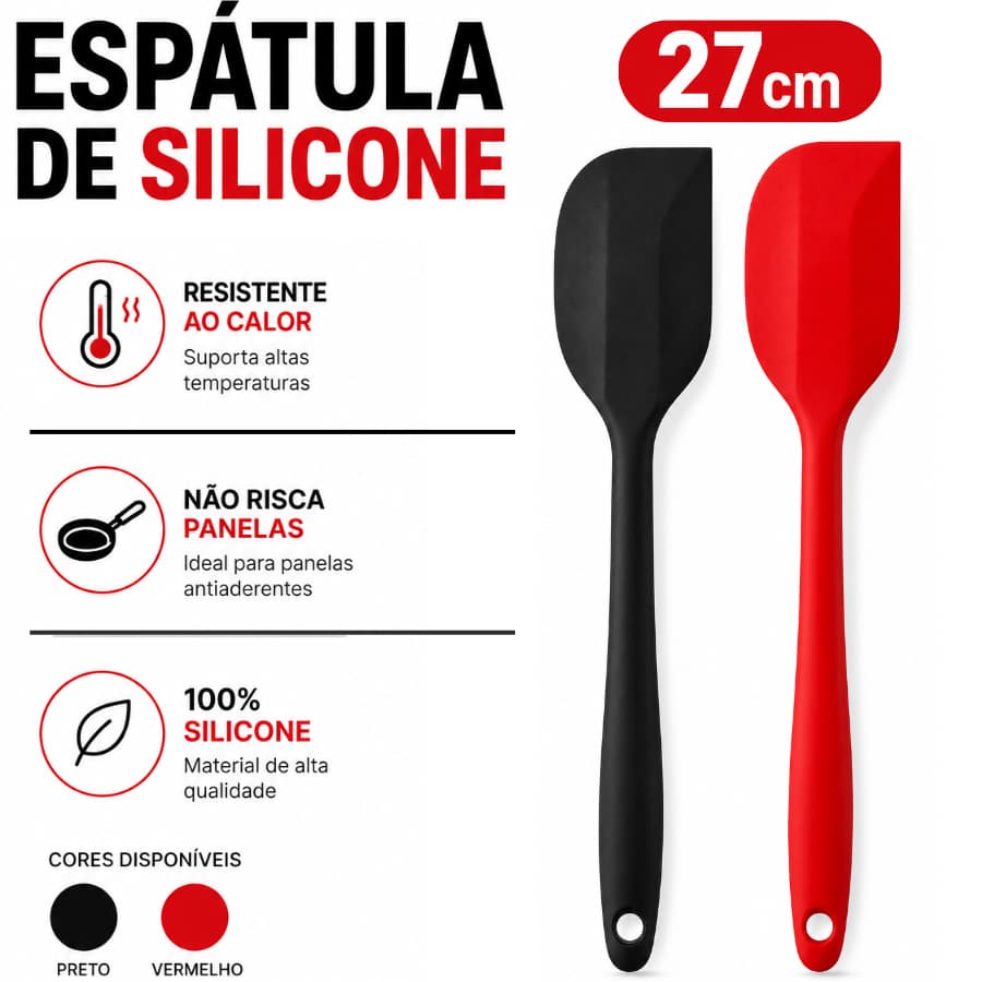 Espatula De Silicone 27CM Resistente Ao Calor Preto E Vermelho Raspadora Cozinha Utensilio Culinario