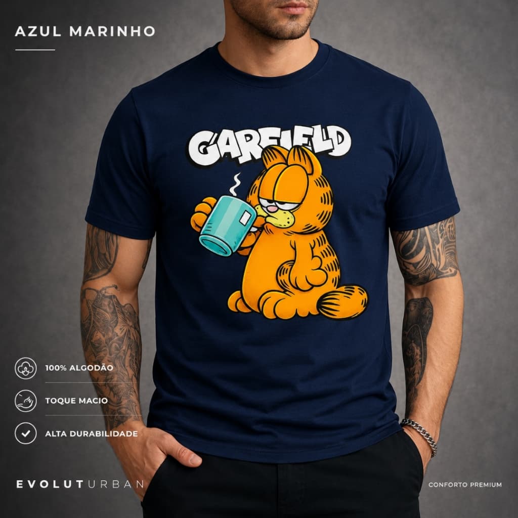 Camiseta Garfield Masculina Estampa Geek camisa Casual Retrô Algodão Premium 100% algodão envio imediato