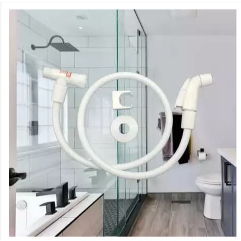Kit Ducha higiênica branca em PVC , Completa com gatilho registro mangueira de 1,0m e suporte de fixação de parede