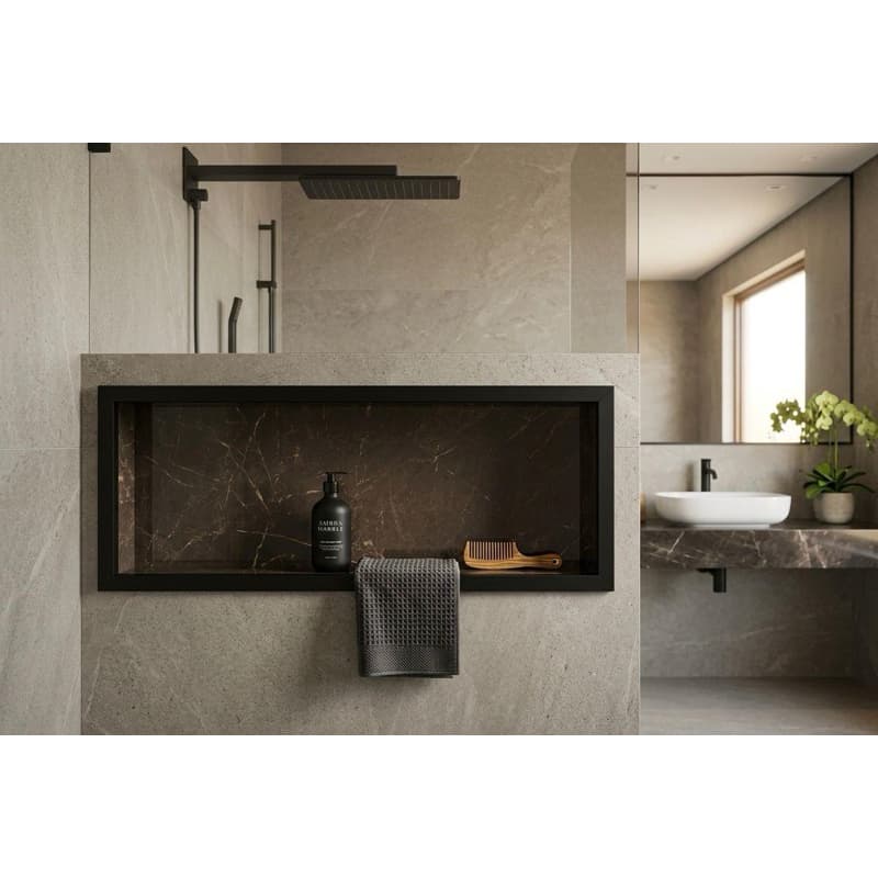 Nicho de Banheiro 80x35 em Porcelanato de embutir na parede Uma excelente escolha para quem busca o detalhe.