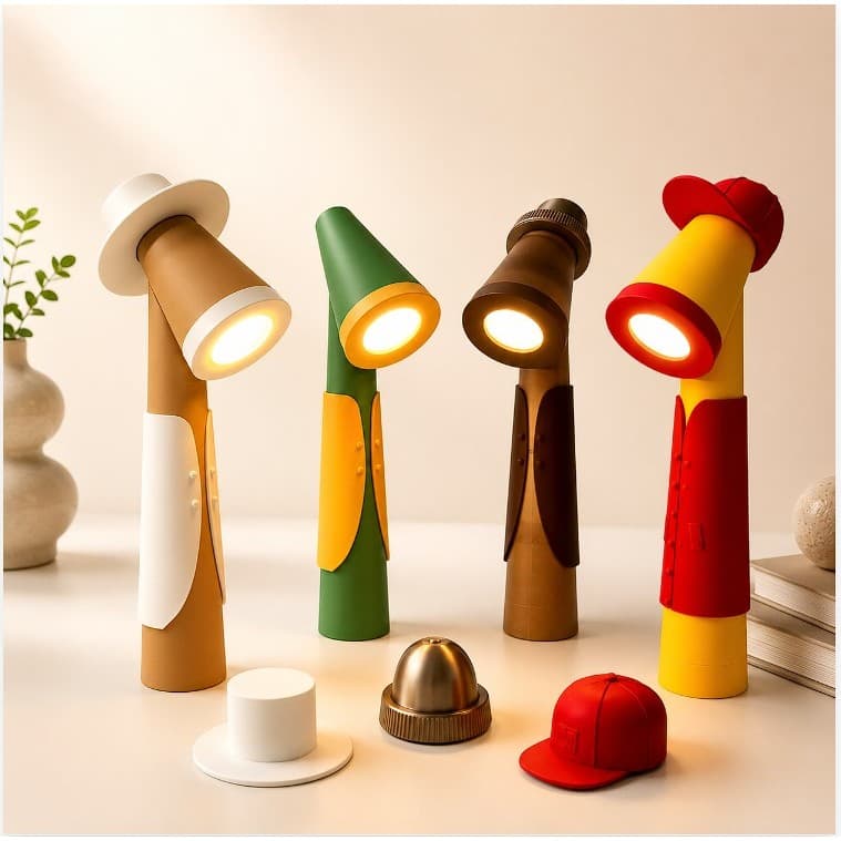 Luminária Decorativa de Mesa com Chapéus Intercambiáveis Design Criativo para Quarto e Escritório