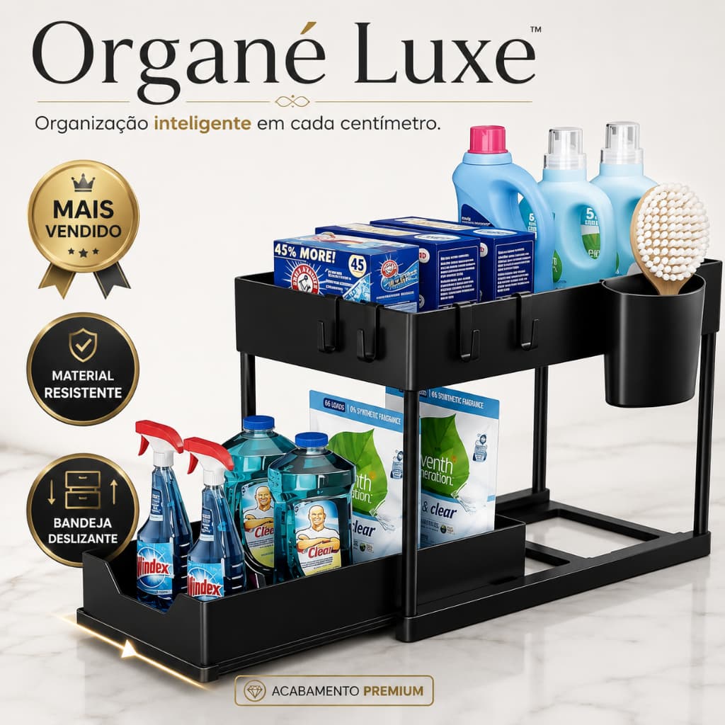 Organizador Multiuso 2 Andares com Bandeja Deslizante para Cozinha Banheiro Lavanderia Organé Luxe