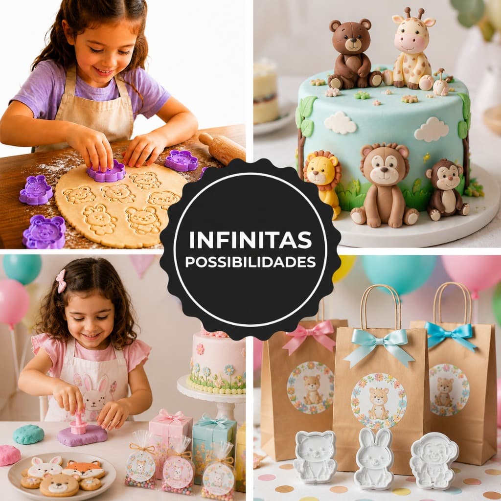 Kit com 8 Cortadores de Biscoito Animais – Criatividade e Diversão na Cozinha