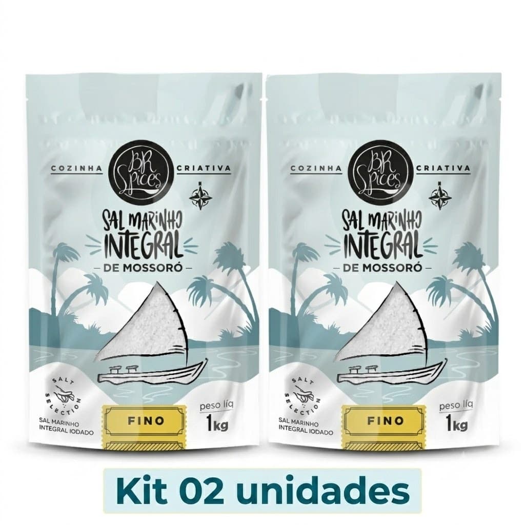Kit 2x Sal Marinho 1Kg Fino Integral BR Spices  Rico em Minerais