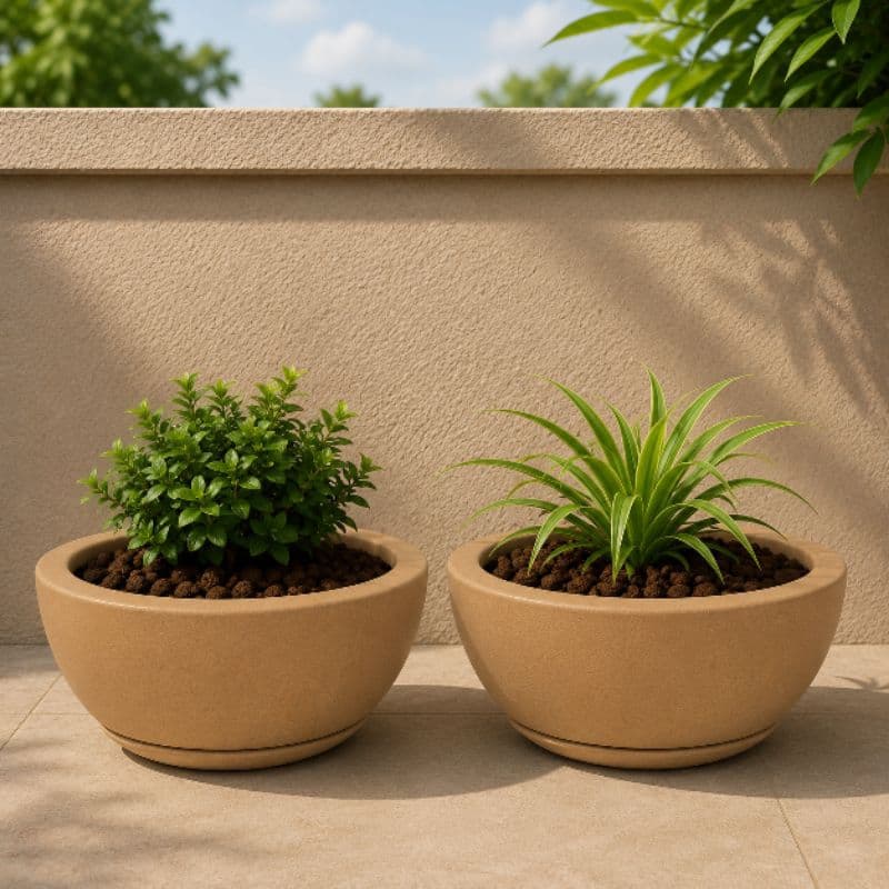 Kit 2 Bacias PP Grafiato para Plantas com Prato Coletor | Vasos Resistentes em Polietileno | Sol e Chuva
