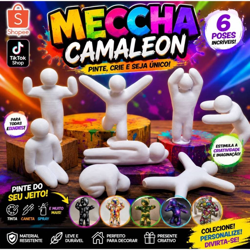 Kit Bonequinho Meccha Camaleon para Pintar | Personalizar | Decoração Criativa | mini bonequinhos
