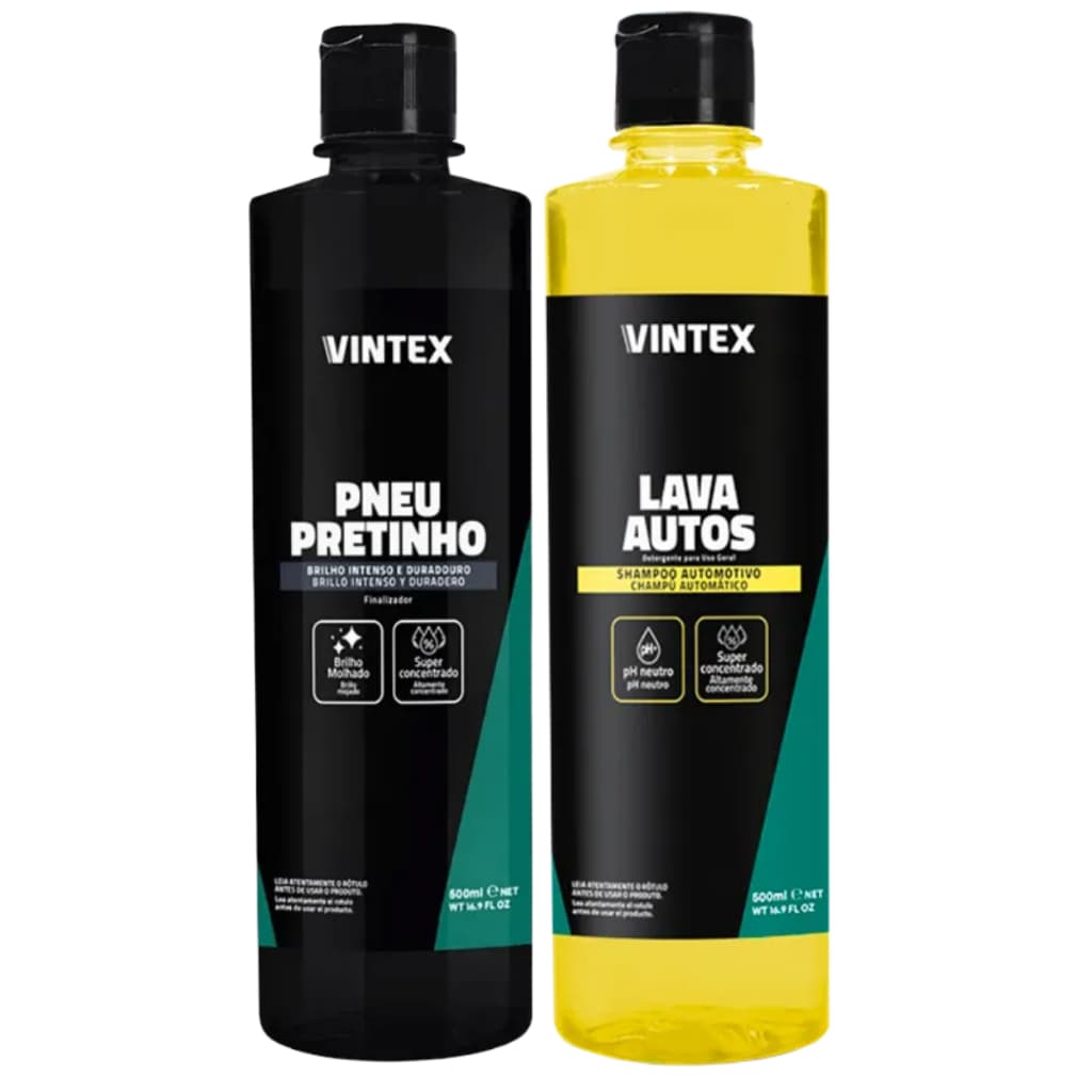 Kit Vintex Lava Autos 500ml + Pneu Pretinho 500ml – Limpeza Completa e Brilho para Seu Veículo
