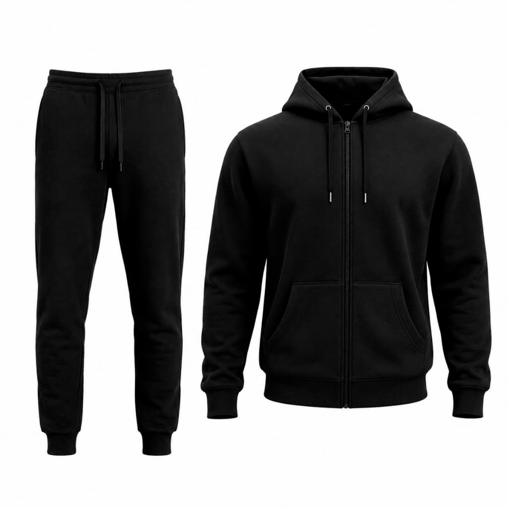 Conjunto Kit Moletom Ziper Capuz com Calça Moletom Preto Feminino Masculino