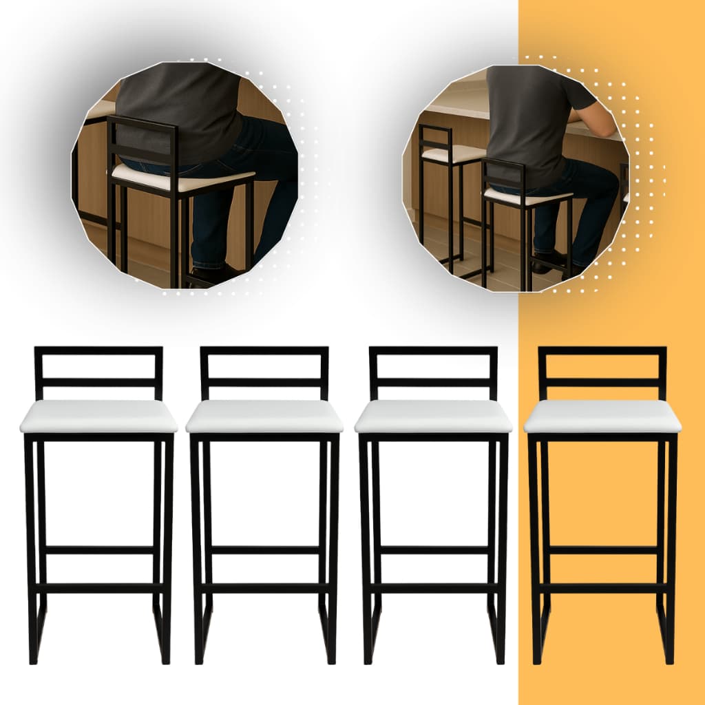 Banqueta Alta Quadrada Kit Com 4 Peças Para Cozinha