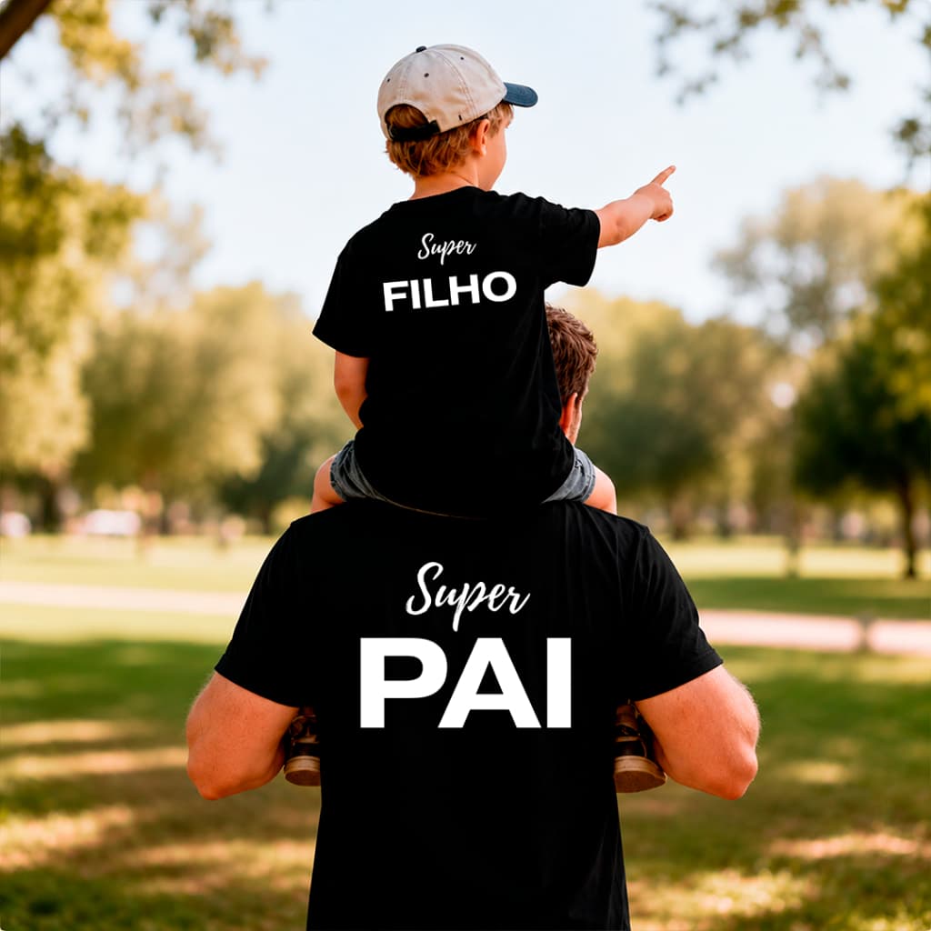 Kit Camisetas Dia dos Pais Super Pai Super Filho Presente Pai e Filho Camiseta Combinando Família