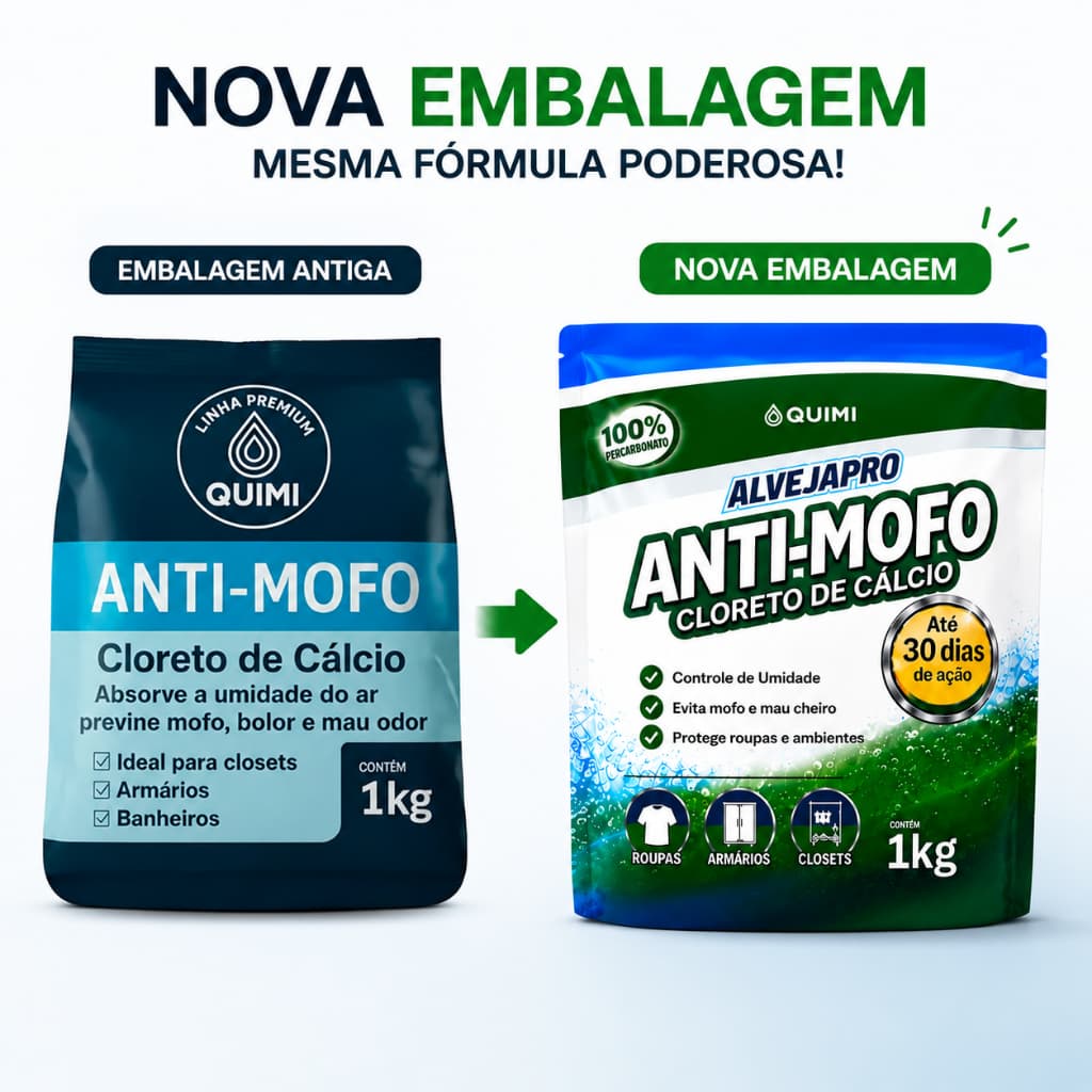 Anti Mofo Com Cloreto de Cálcio Elimina Mofo e Mau Cheiro 1Kg Desumificador Guarda Roupas Armarios