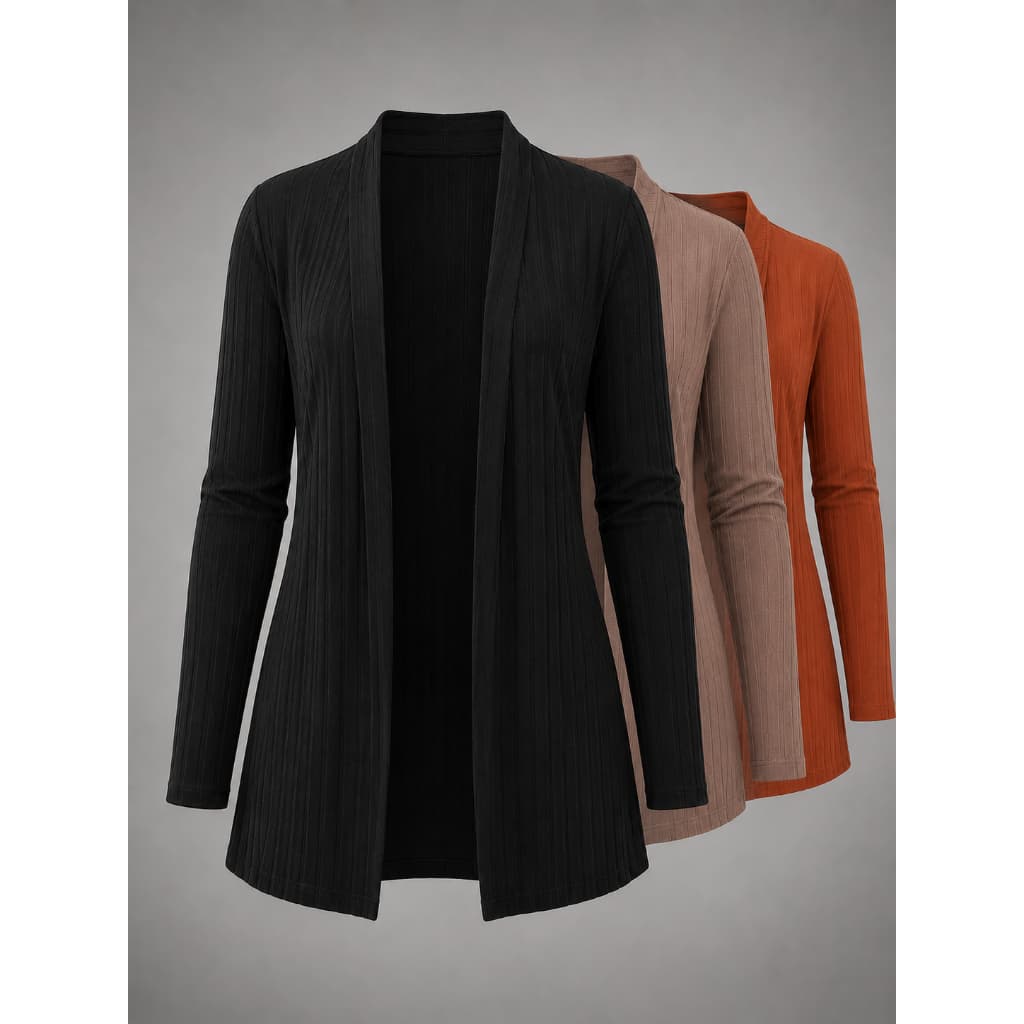 Cardigan Feminino Canelado Manga Longa Casaco Leve Aberto Blusa de Frio Elegante M ao GG