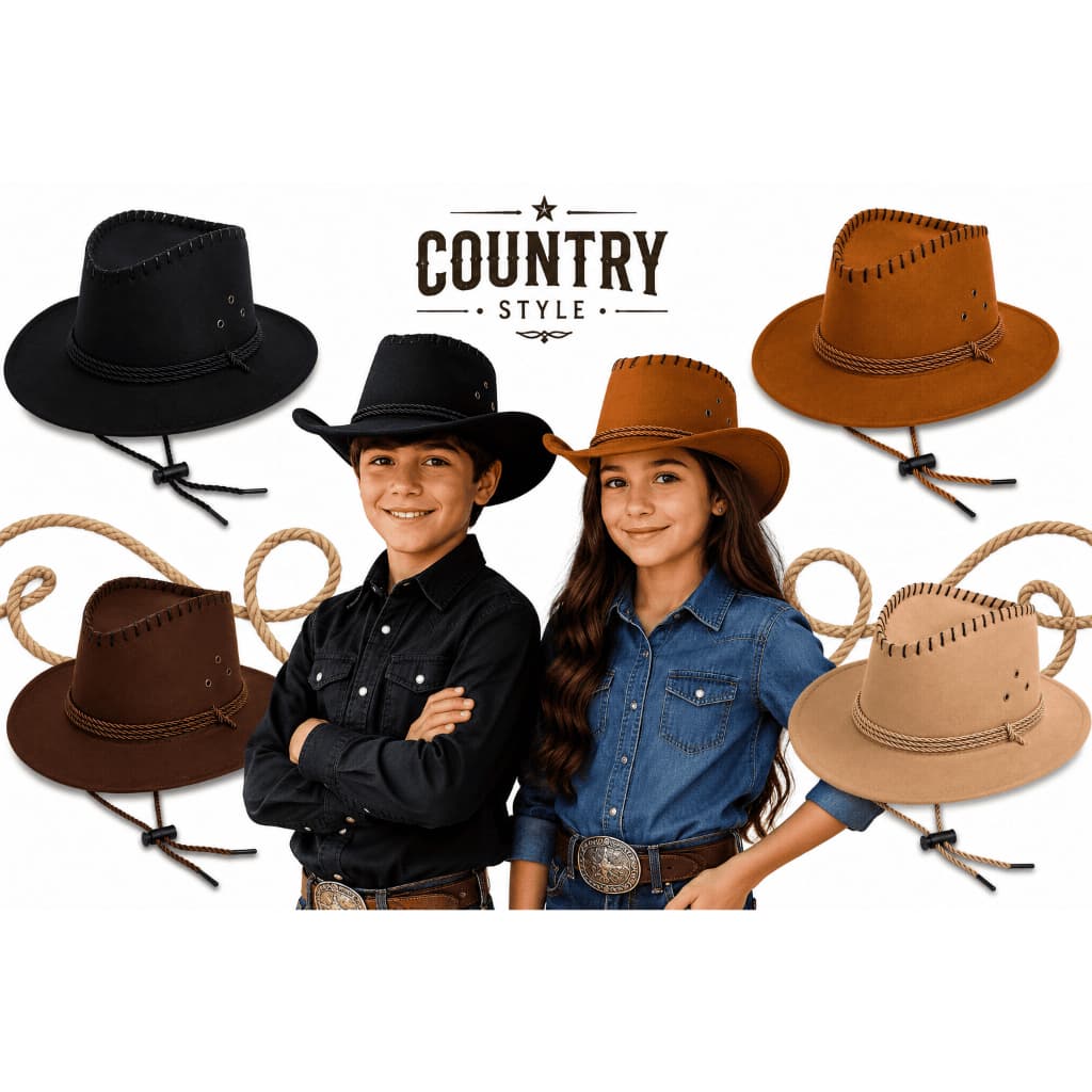 Chapéu Country Cowboy Unissex Camurça Rodeio Peão Com Cordinha Cordão Regulador Festa Junina